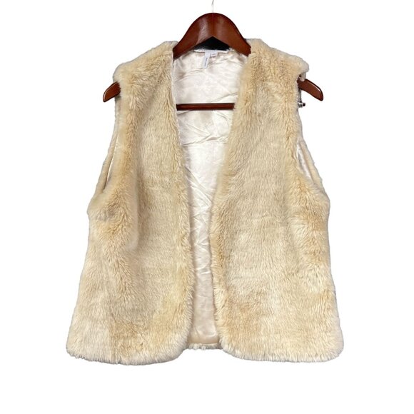 BCBG Generation‎  Cream Faux Fur Vest M/L BOHO Fall Cozy - Picture 1 of 7